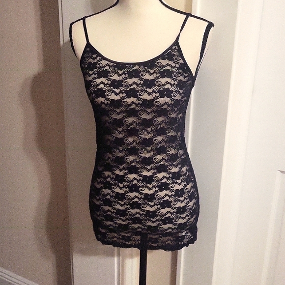 Like New!Michael Stars Sheer See Through Long Black Lace Cami One Size Fits Most - Picture 1 of 4